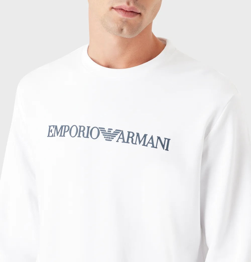 EMPORIO ARMANI - Felpa Bianca con stampa Logo Essential
