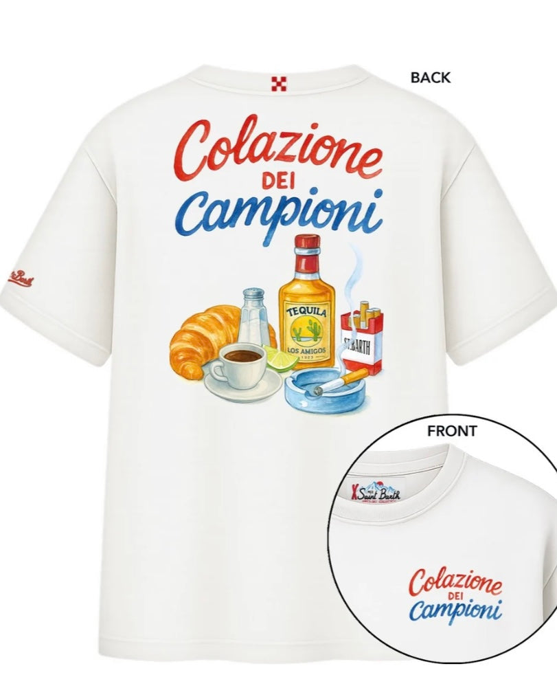 MC2 SAINT BARTH - T-shirt Bianca Delmar con stampa Colazione Dei Campioni sul retro