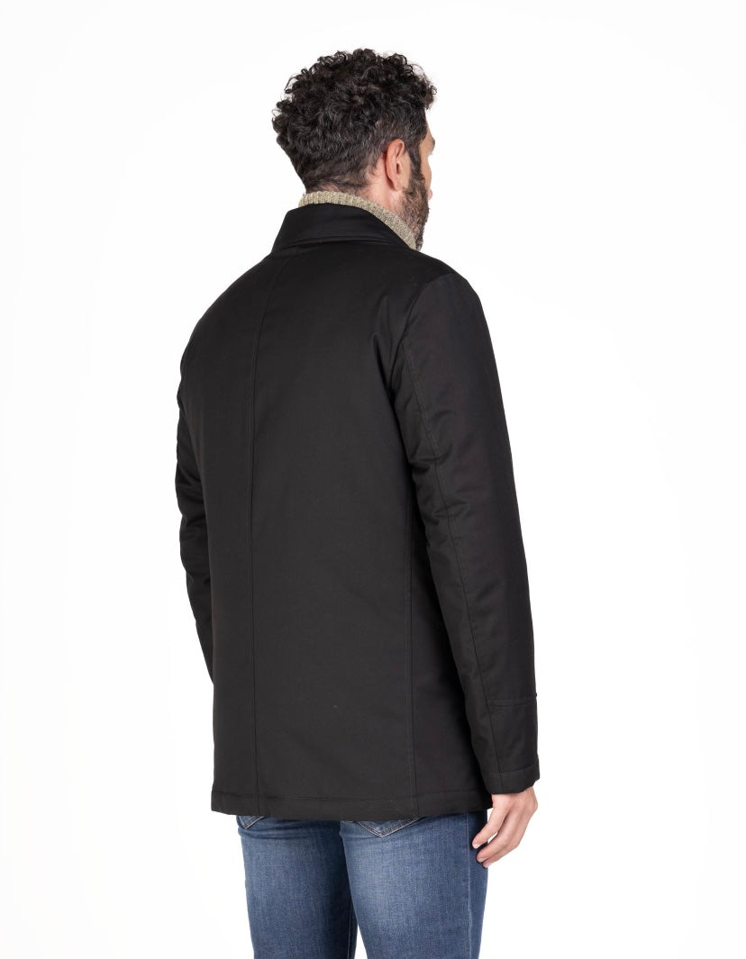 CAMPLIN - Cappotto Corto Doppiopetto Nero in tessuto Impermeabile