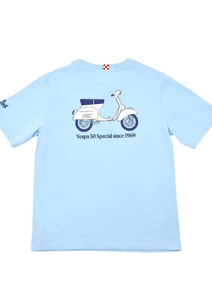 MC2 SAINT BARTH - T-shirt Celeste Vespa 50 Special con Stampa Retro