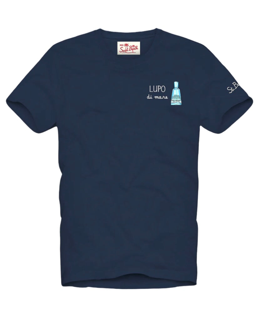 MC2 SAINT BARTH - T-shirt Blu Ricamo Lupo di Mare Gin