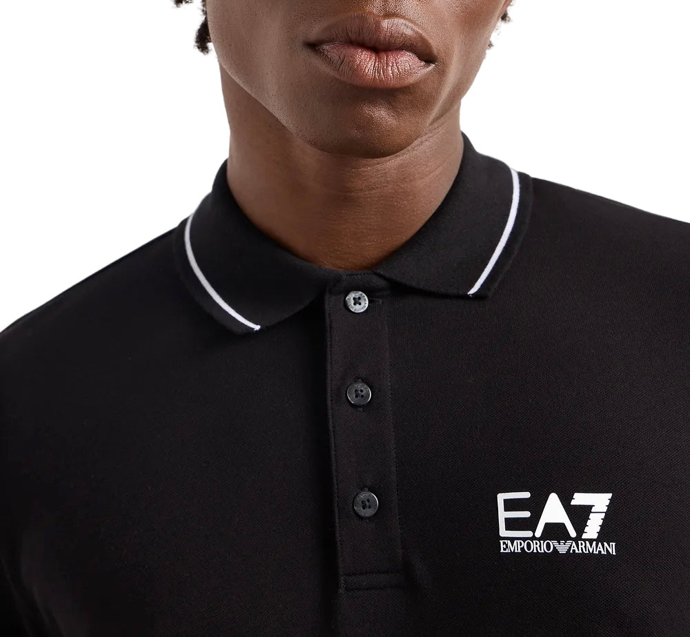 EA7 - Polo Nera Maniche Lunghe Core Identity in cotone stretch