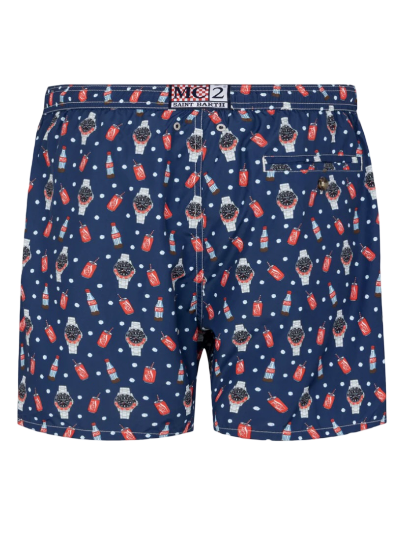 MC2 SAINT BARTH - Costume Blu con Stampa Watch Red Cola