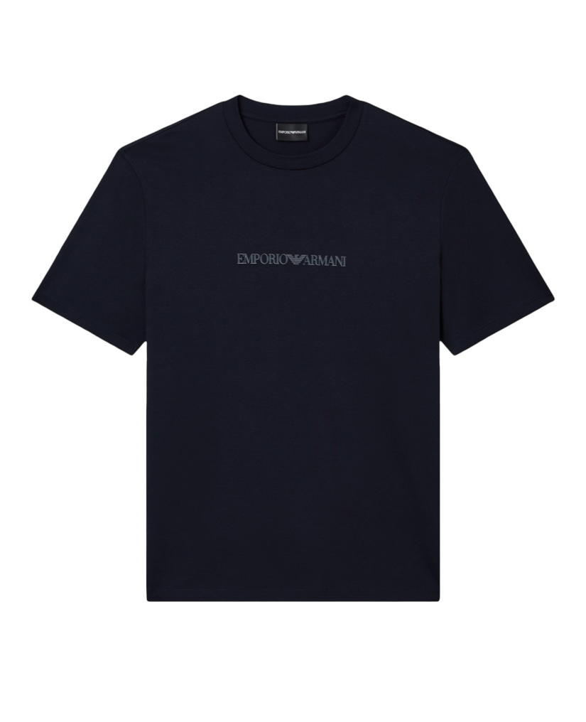 EMPORIO ARMANI - T-shirt Blu Navy in Jersey Pima Con Stampa Logo