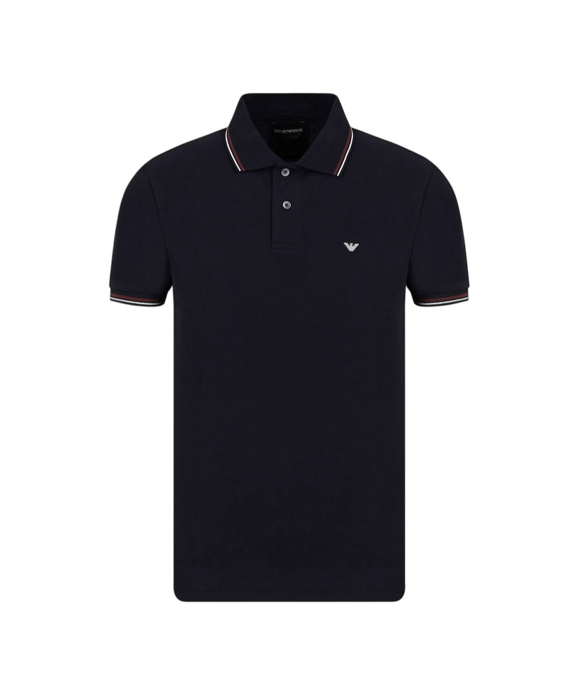 EMPORIO ARMANI - Polo Blu Navy in Piquet Stretch con Micro Eagle