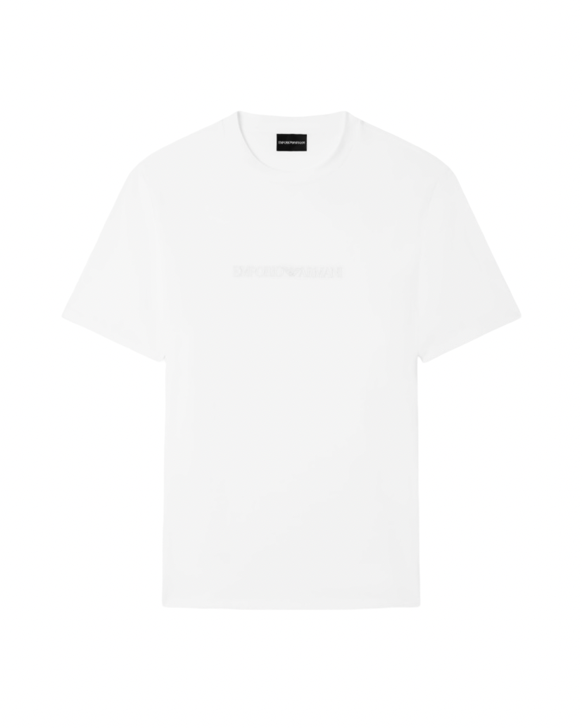 EMPORIO ARMANI - T-shirt Bianca in Jersey Pima Con Stampa Logo