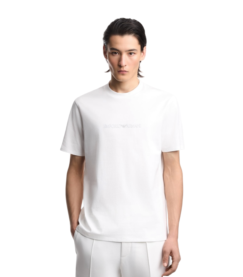 EMPORIO ARMANI - T-shirt Bianca in Jersey Pima Con Stampa Logo