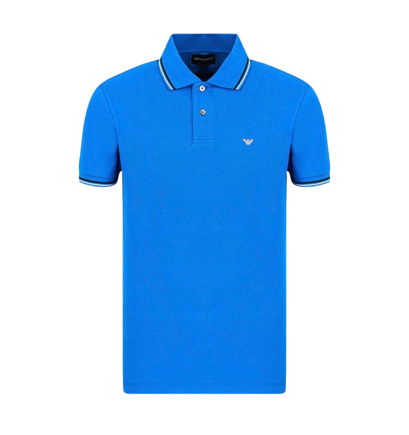 EMPORIO ARMANI - Polo Azzurro in Piquet Stretch con Micro Eagle