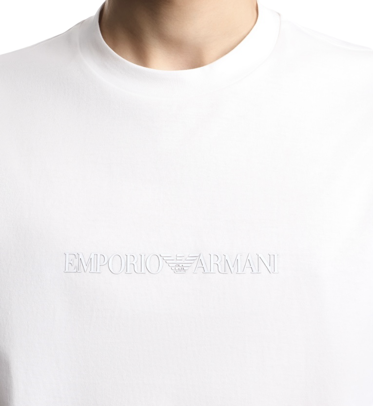 EMPORIO ARMANI - T-shirt Bianca in Jersey Pima Con Stampa Logo