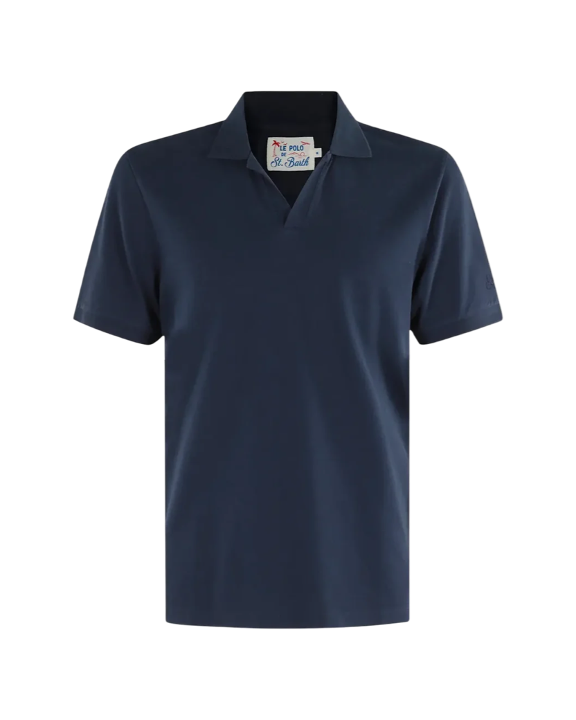 MC2 SAINT BARTH - Polo Blu Navy Charles in Cotone Stretch Piquet Senza Bottoni
