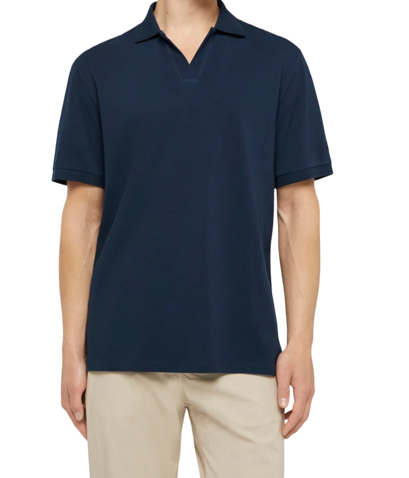 MC2 SAINT BARTH - Polo Blu Navy Charles in Cotone Stretch Piquet Senza Bottoni