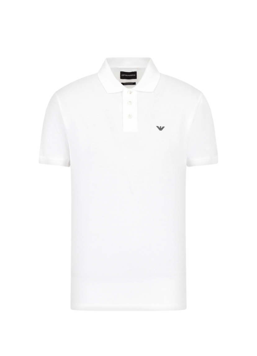 EMPORIO ARMANI - Polo Bianca Tinta Unita in Piquet con Micro Eagle