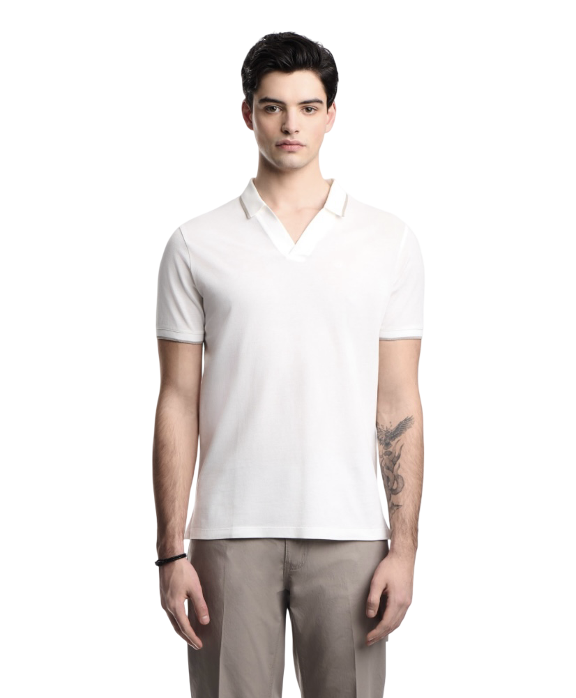 EMPORIO ARMANI - Polo Bianca con scollo V in Piquet