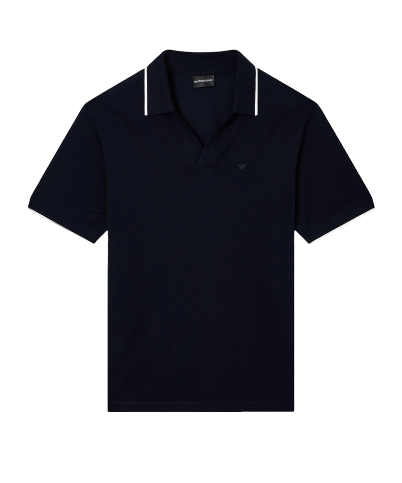 EMPORIO ARMANI - Polo Blu Navy con scollo V in Piquet