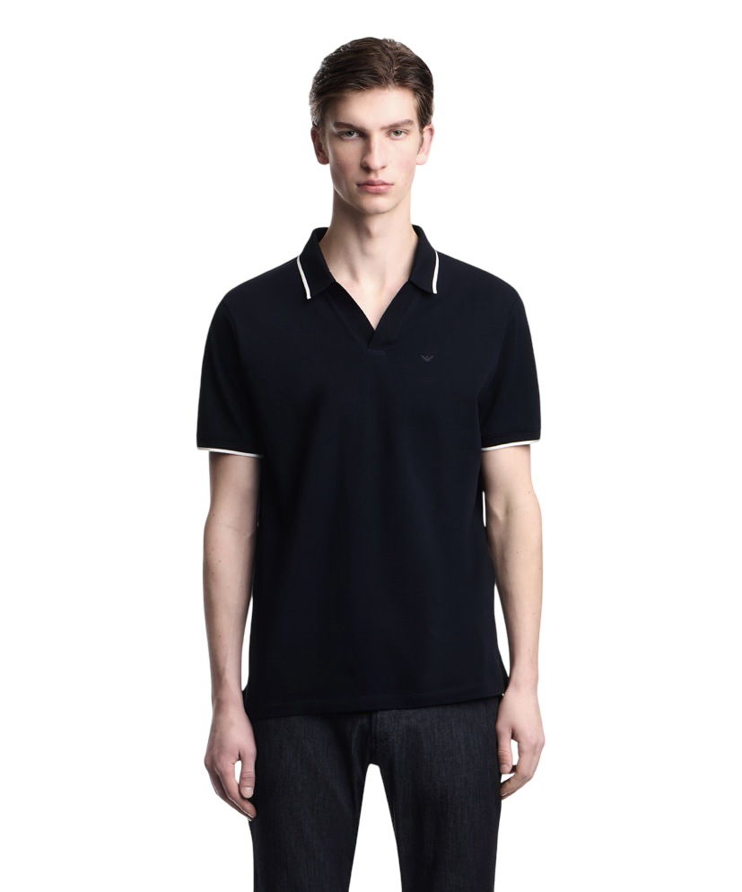 EMPORIO ARMANI - Polo Blu Navy con scollo V in Piquet