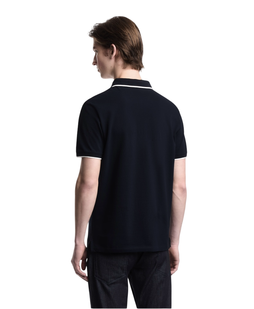 EMPORIO ARMANI - Polo Blu Navy con scollo V in Piquet