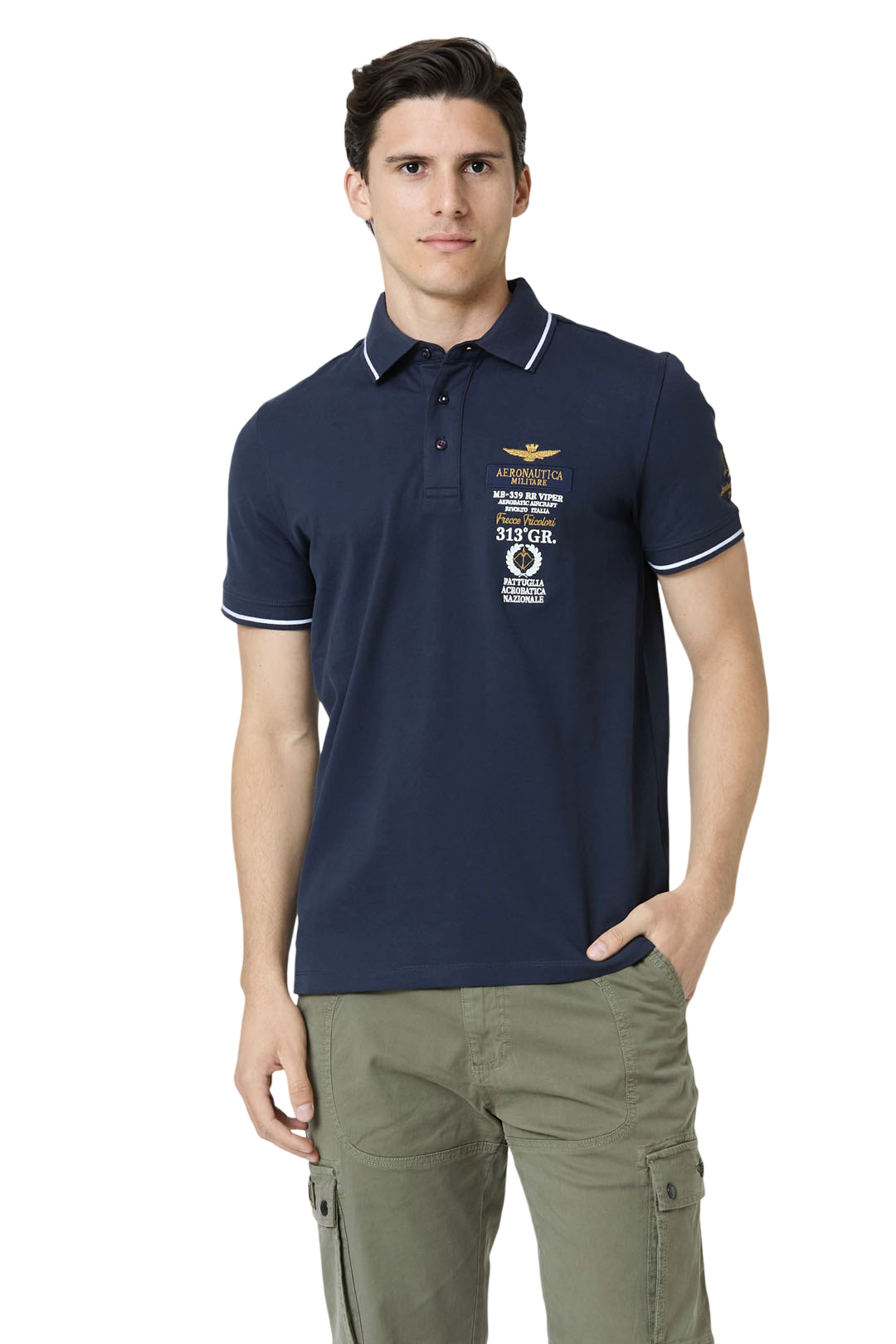 AERONAUTICA MILITARE - Polo Blu Ricamata Frecce Tricolori