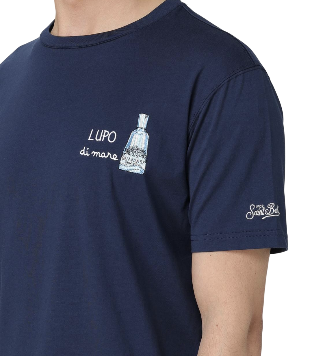 MC2 SAINT BARTH - T-shirt Blu Ricamo Lupo di Mare Gin