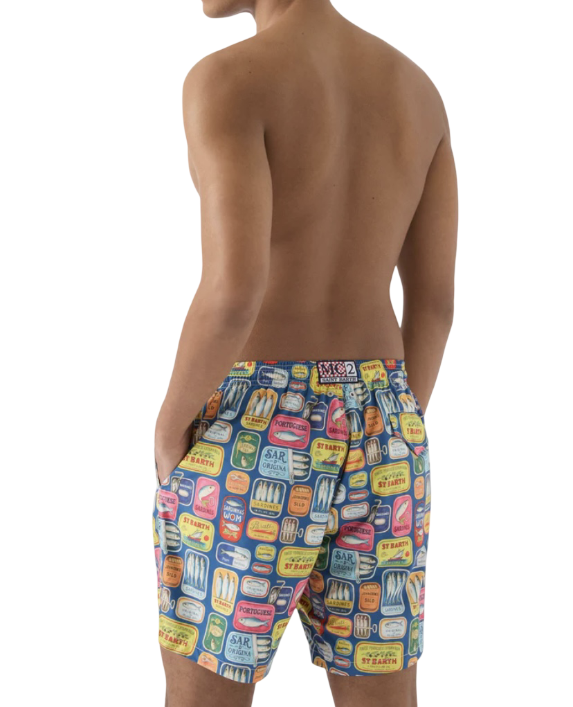 MC2 SAINT BARTH - Costume Azzurro con stampa Scatolette Sardine All Over