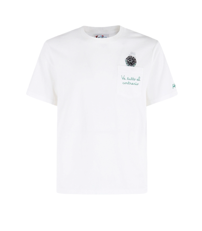 MC2 SAINT BARTH - T-shirt Austin Bianca con Orologio e Ricamo Va tutto al Contrario
