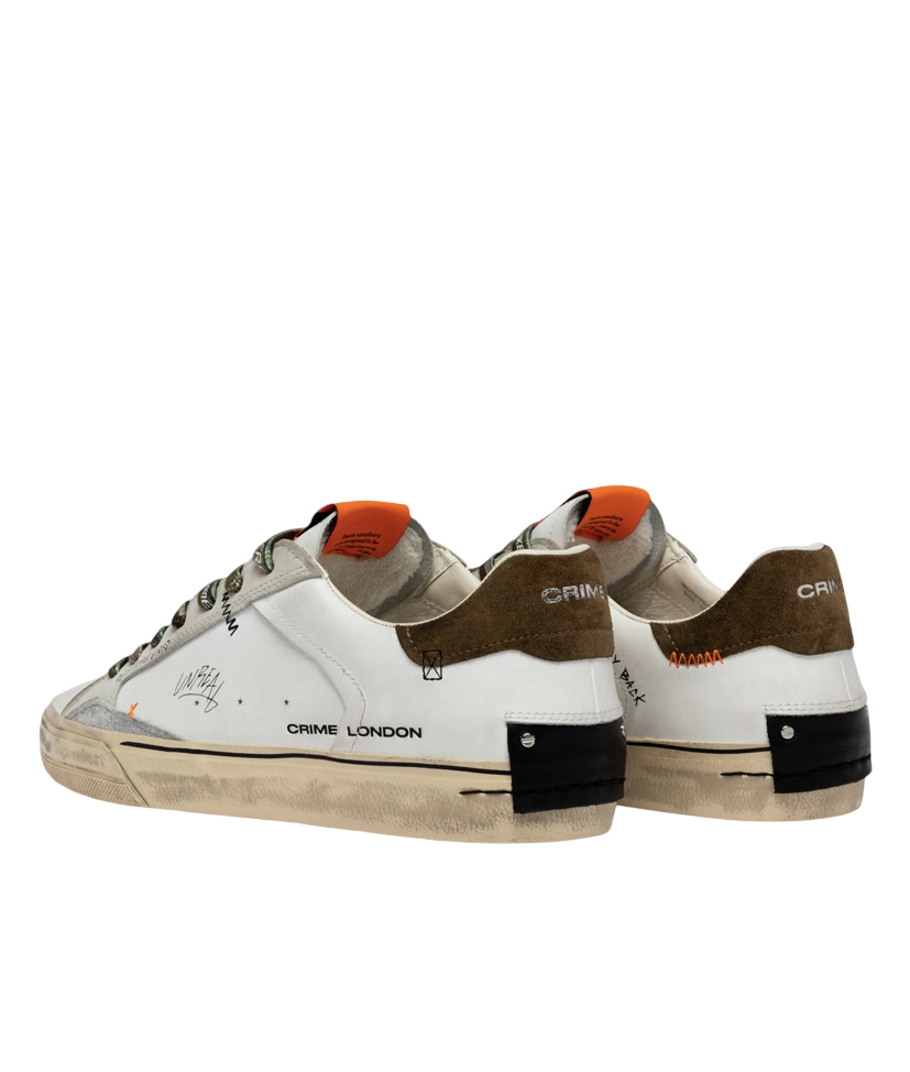 CRIME LONDON - Sneakers Distressed Bianca, Verde Militare e Arancione