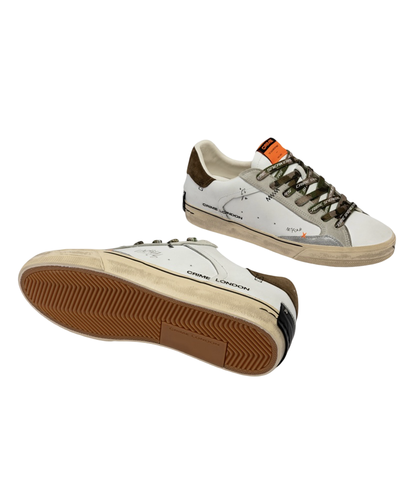 CRIME LONDON - Sneakers Distressed Bianca, Verde Militare e Arancione