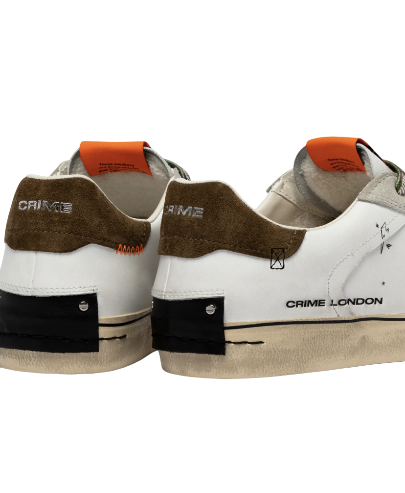 CRIME LONDON - Sneakers Distressed Bianca, Verde Militare e Arancione