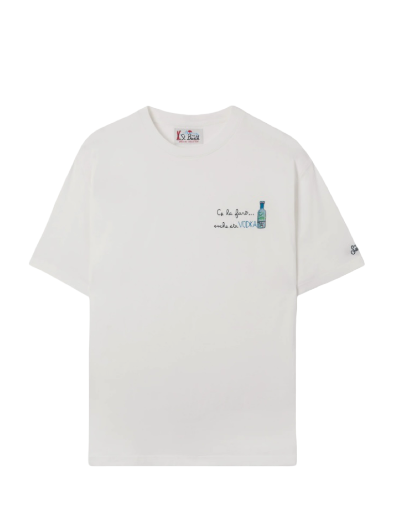 MC2 SAINT BARTH - T-shirt Bianca con ricamo Ce La Farò Anche Sta Vodka