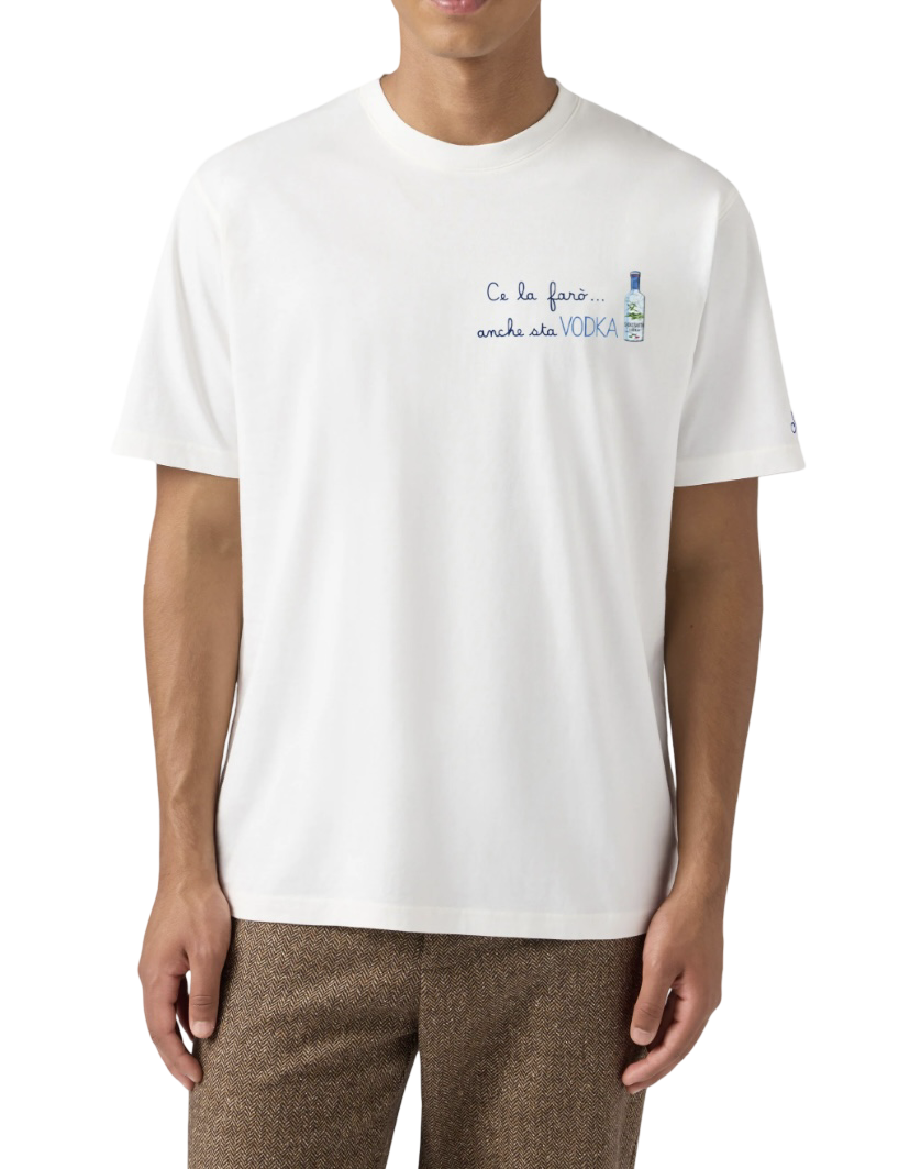 MC2 SAINT BARTH - T-shirt Bianca con ricamo Ce La Farò Anche Sta Vodka
