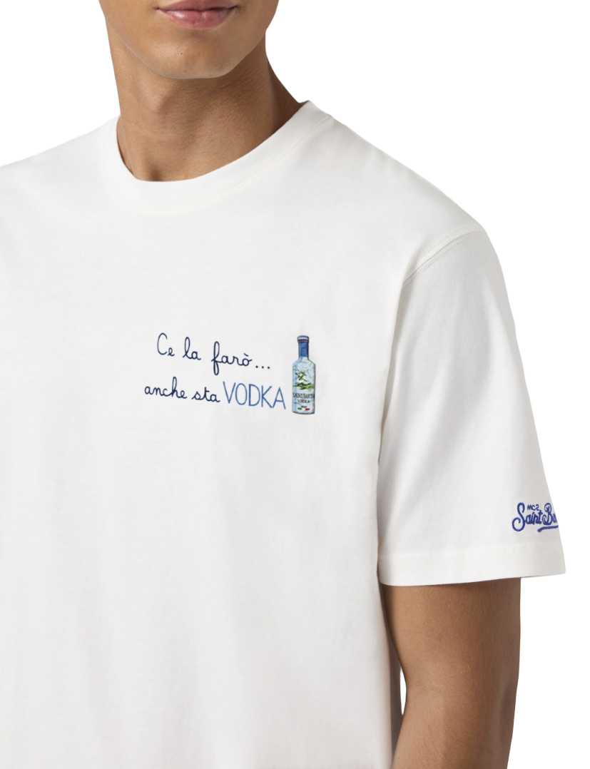 MC2 SAINT BARTH - T-shirt Bianca con ricamo Ce La Farò Anche Sta Vodka