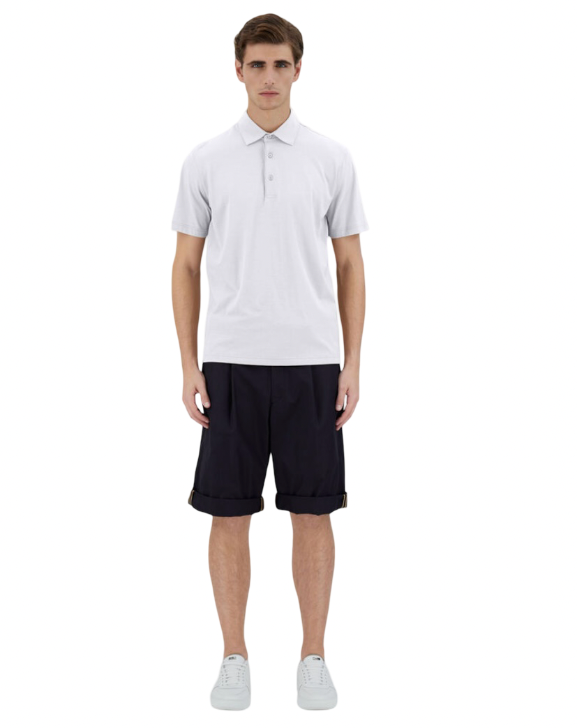 HERNO - Polo Bianco Ghiaccio in Jersey Crepe