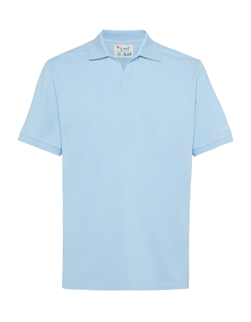 MC2 SAINT BARTH - Polo Celeste Charles in Cotone Senza Bottoni