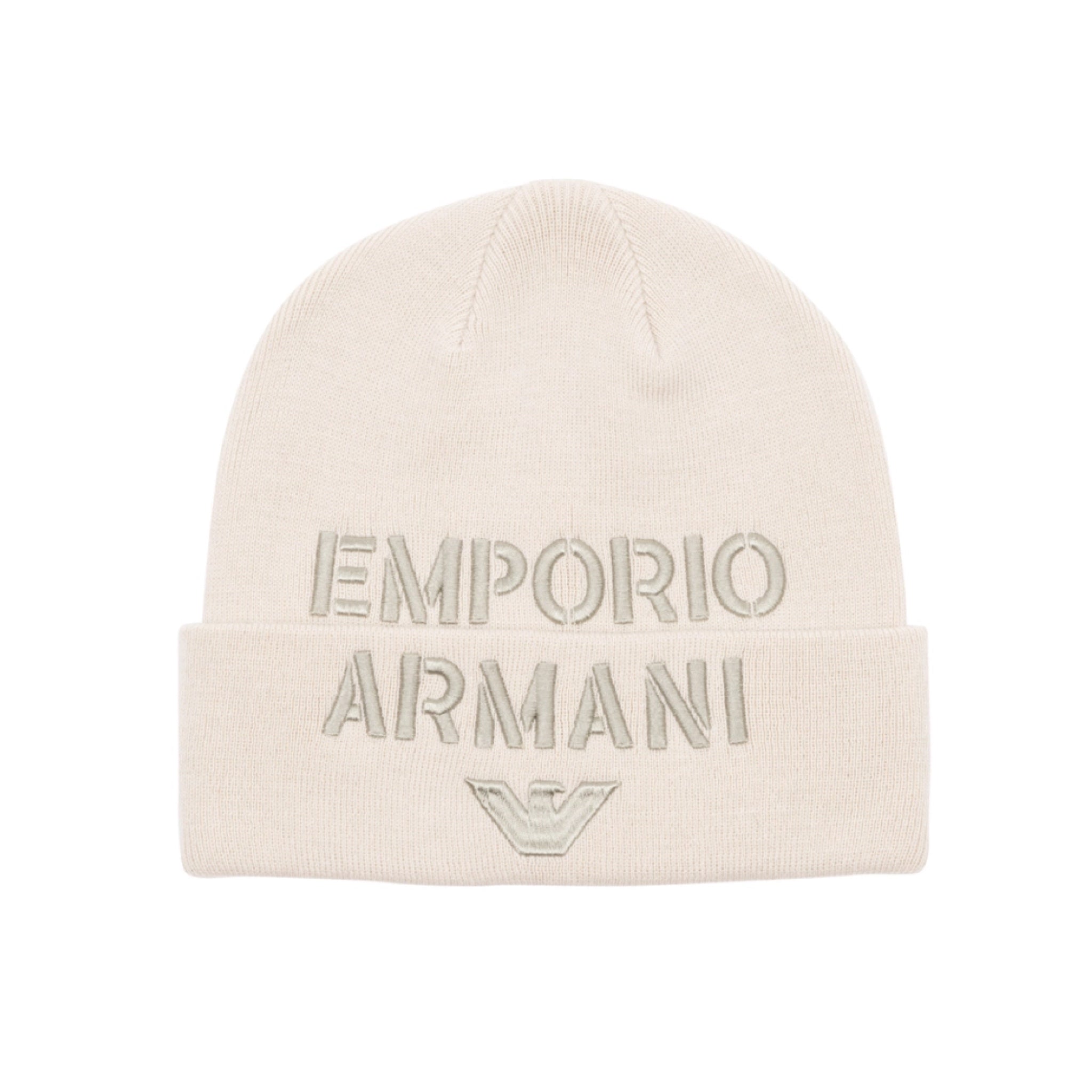 EMPORIO ARMANI - Cappellino Beige Chiaro in misto lana con Maxi Logo