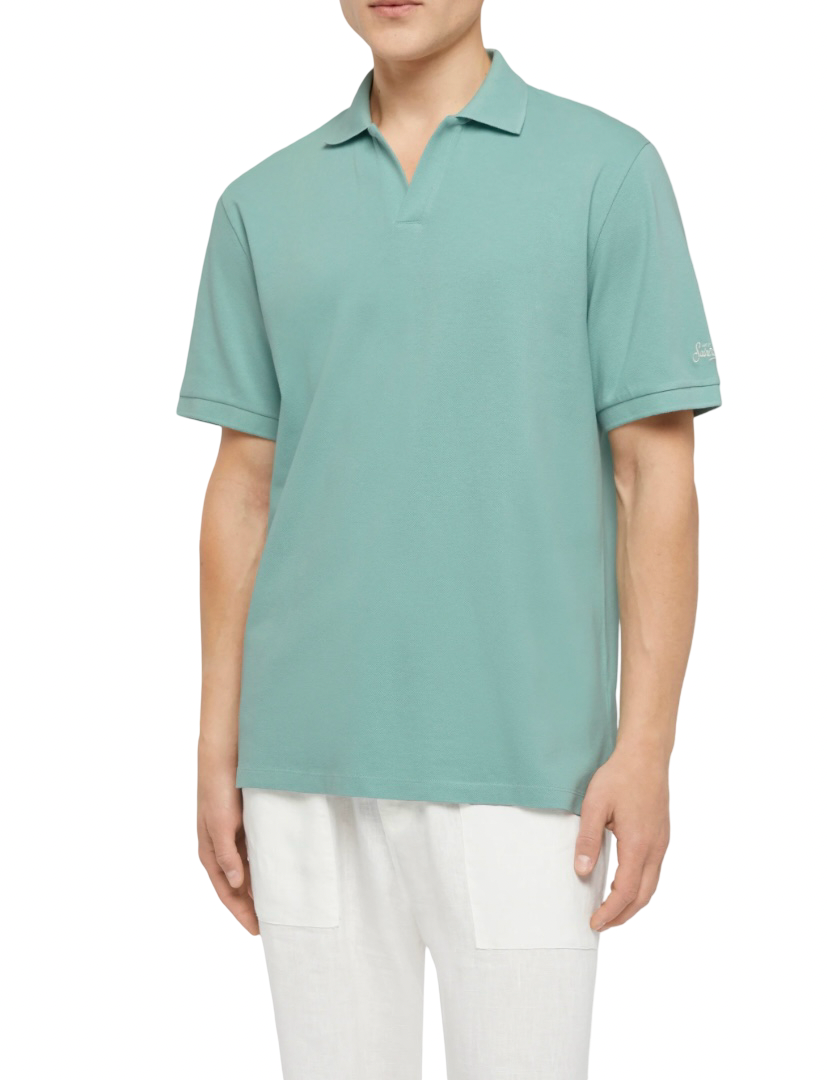 MC2 SAINT BARTH - Polo Verde Salvia Charles in Cotone Stretch Piquet Senza Bottoni