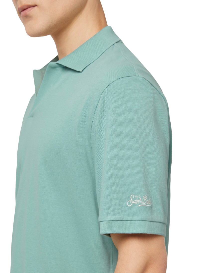 MC2 SAINT BARTH - Polo Verde Salvia Charles in Cotone Stretch Piquet Senza Bottoni