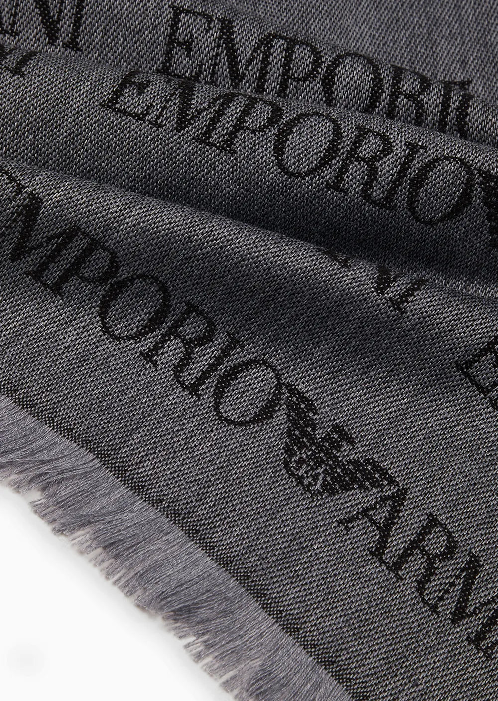 EMPORIO ARMANI - Sciarpa Grigia Logo Lettering Jacquard e Frange