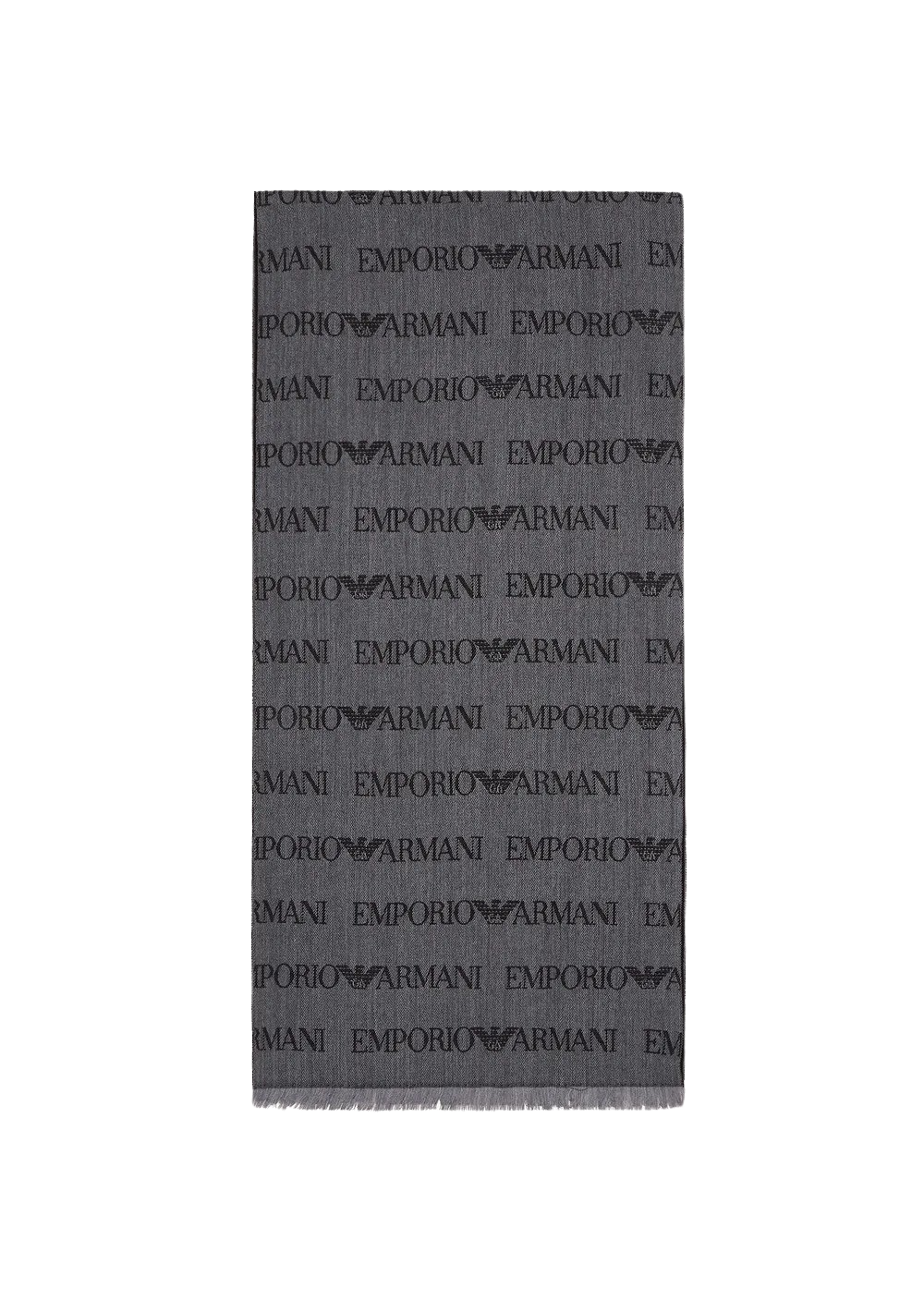 EMPORIO ARMANI - Sciarpa Grigia Logo Lettering Jacquard e Frange