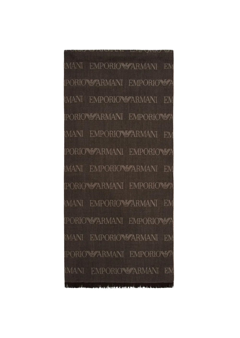 EMPORIO ARMANI - Sciarpa Marrone Logo Lettering Jacquard e Frange