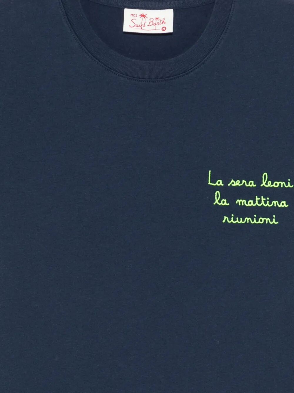MC2 SAINT BARTH - T-shirt Blu con ricamo La Sera Leoni La Mattina Riunioni