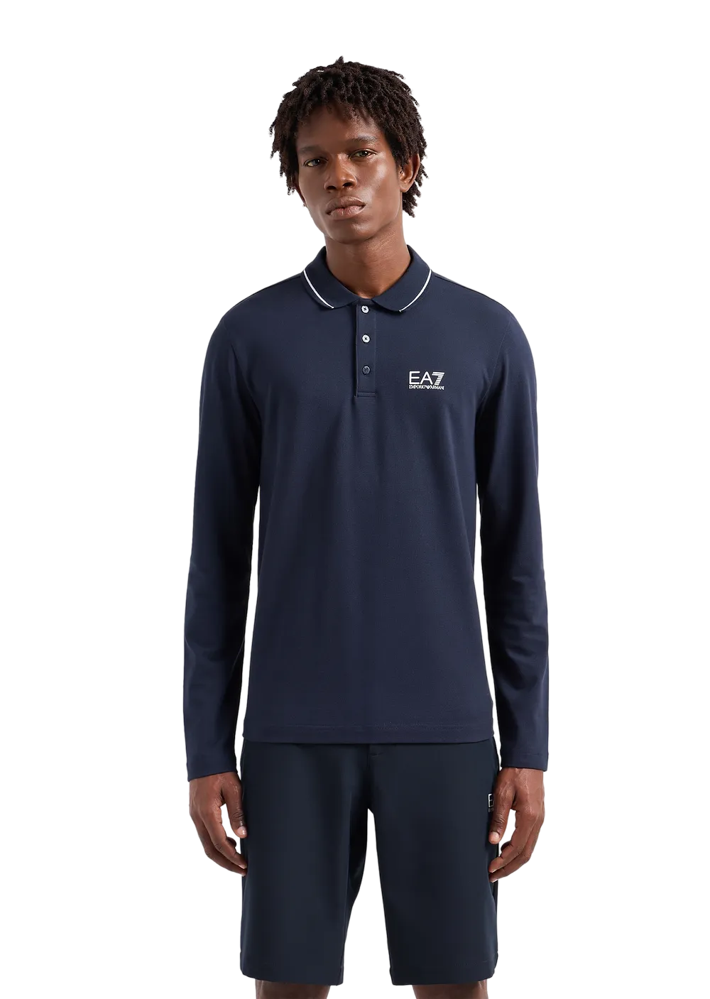 EA7 - Polo Blu Navy Maniche Lunghe Core Identity in cotone stretch