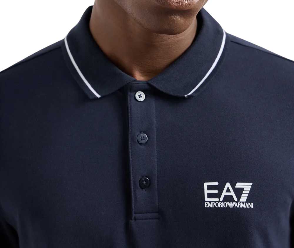 EA7 - Polo Blu Navy Maniche Lunghe Core Identity in cotone stretch