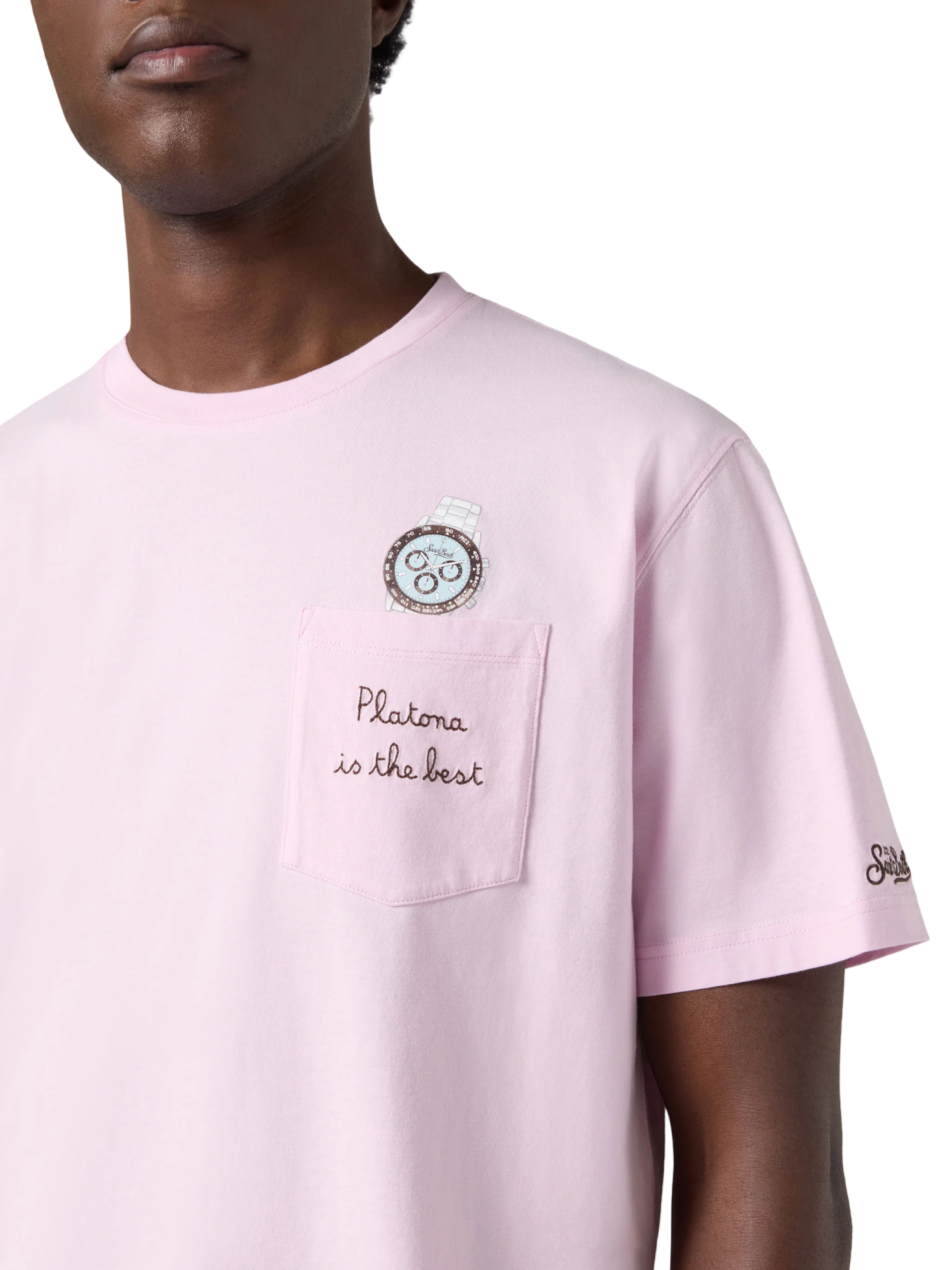 MC2 SAINT BARTH - T-shirt Austin Rosa con Orologio e Ricamo Platona Is The Best