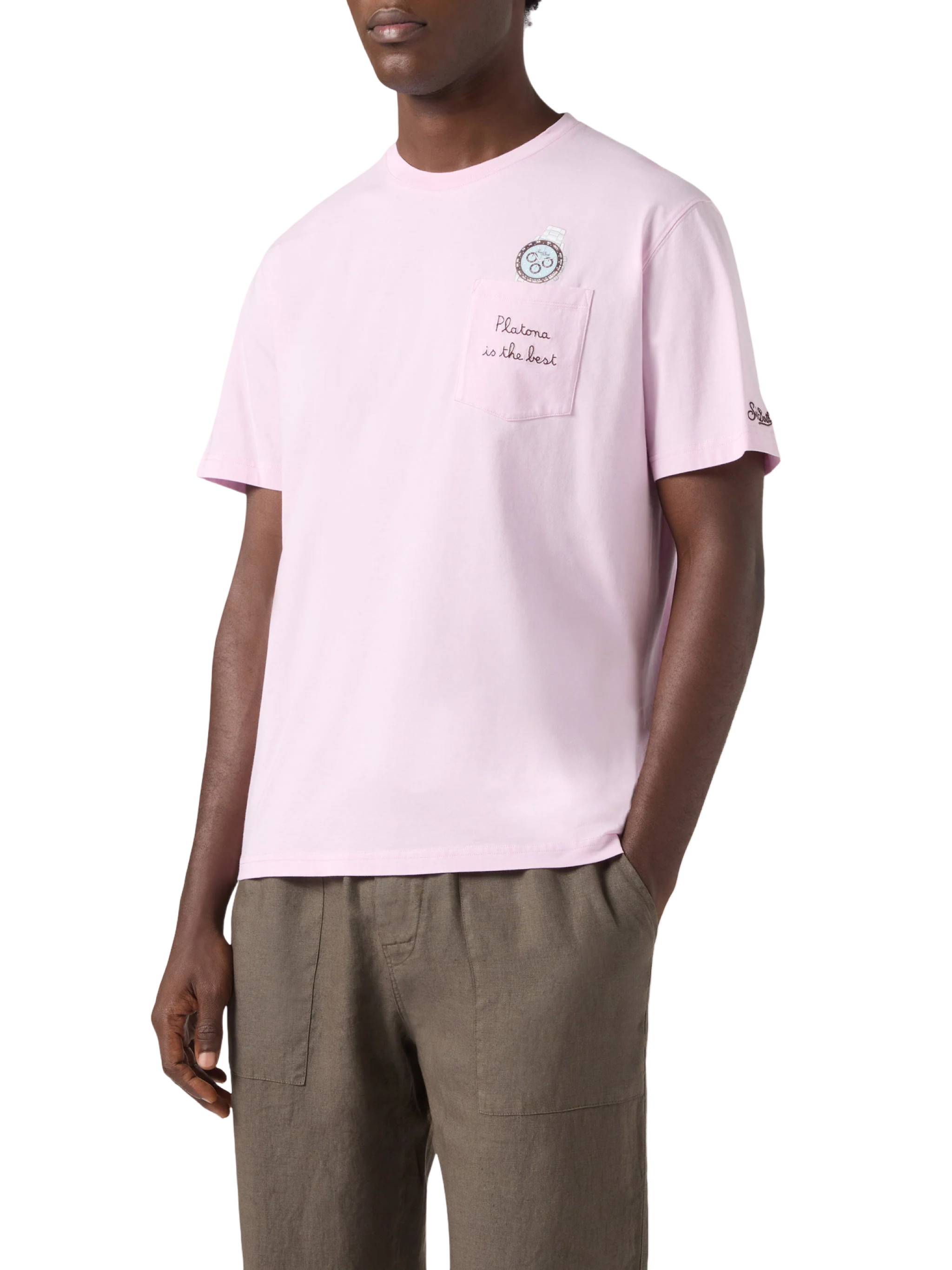MC2 SAINT BARTH - T-shirt Austin Rosa con Orologio e Ricamo Platona Is The Best