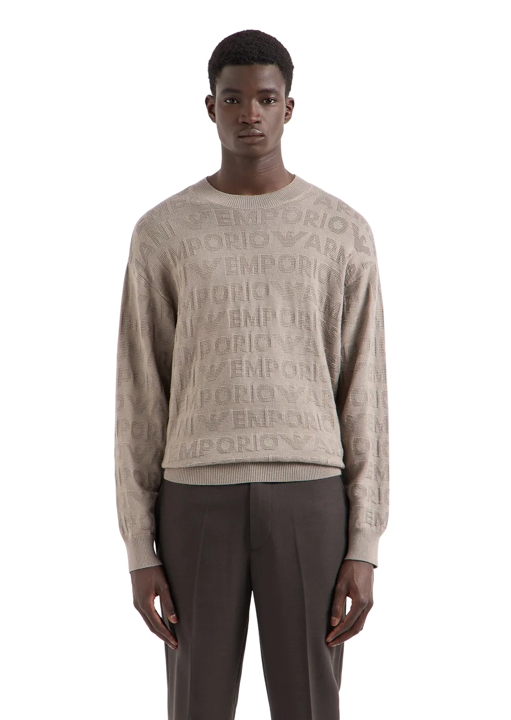 EMPORIO ARMANI - Maglione Beige con instarsio logo lettering