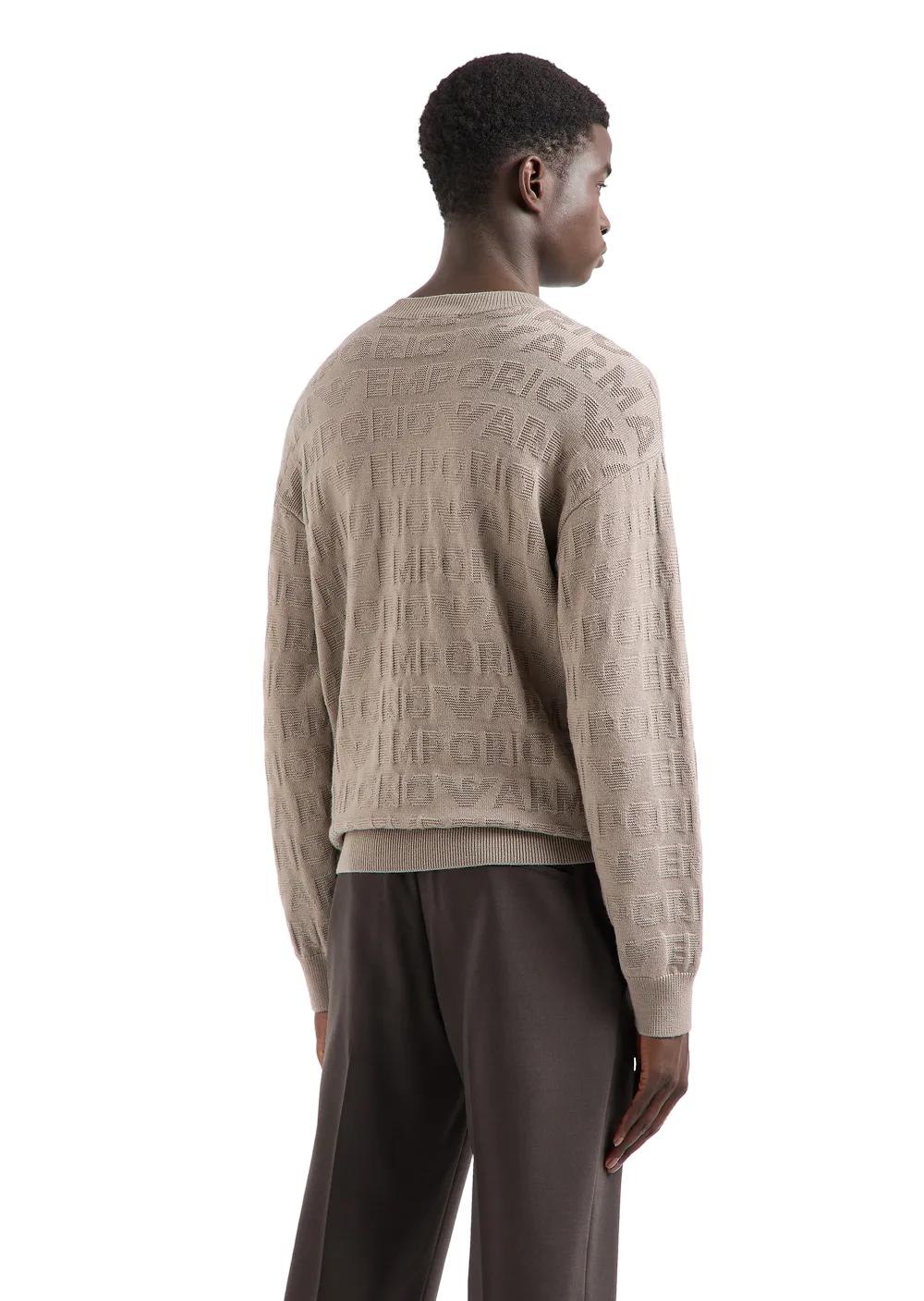 EMPORIO ARMANI - Maglione Beige con instarsio logo lettering