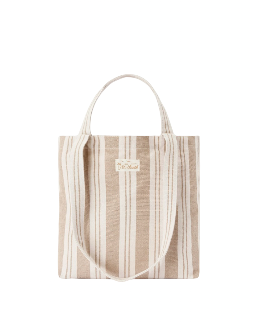 MC2 SAINT BARTH - Borsa Tote Essential Beach in Cotone a righe Beige e Bianca