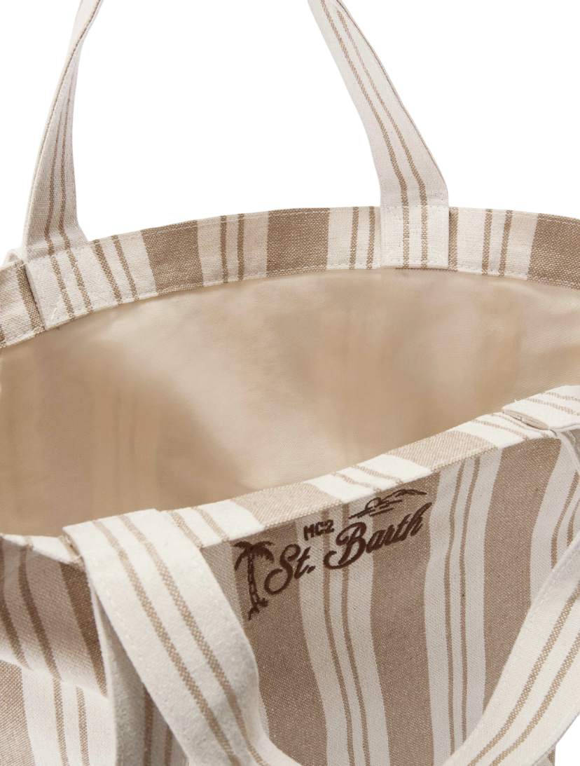 MC2 SAINT BARTH - Borsa Tote Essential Beach in Cotone a righe Beige e Bianca