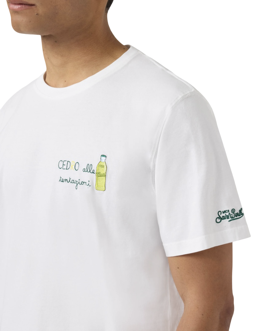 MC2 SAINT BARTH - T-shirt Bianca con ricamo Cedro alle Tentazioni