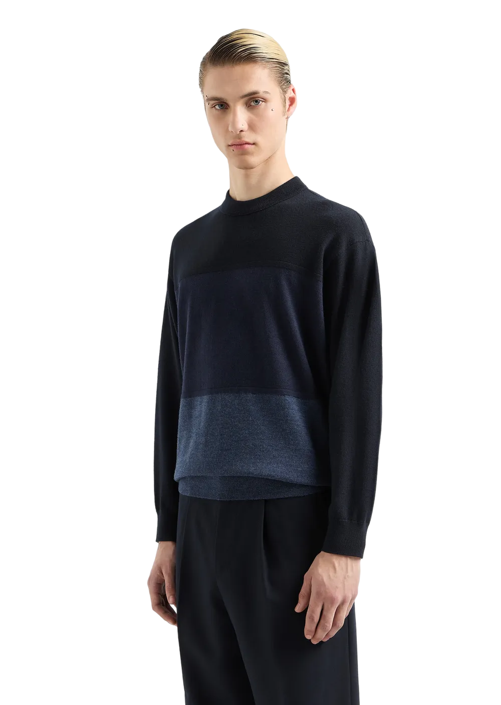 EMPORIO ARMANI - Maglione Blu Maxi Righe Color Block