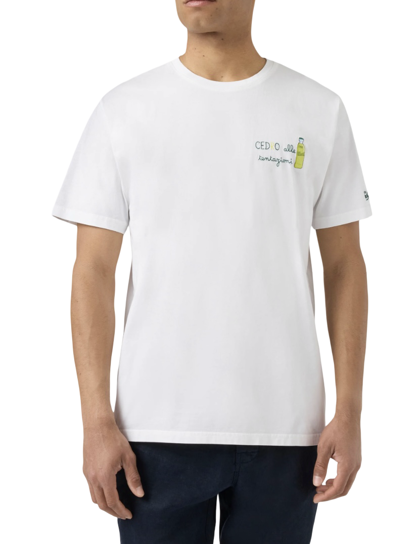 MC2 SAINT BARTH - T-shirt Bianca con ricamo Cedro alle Tentazioni